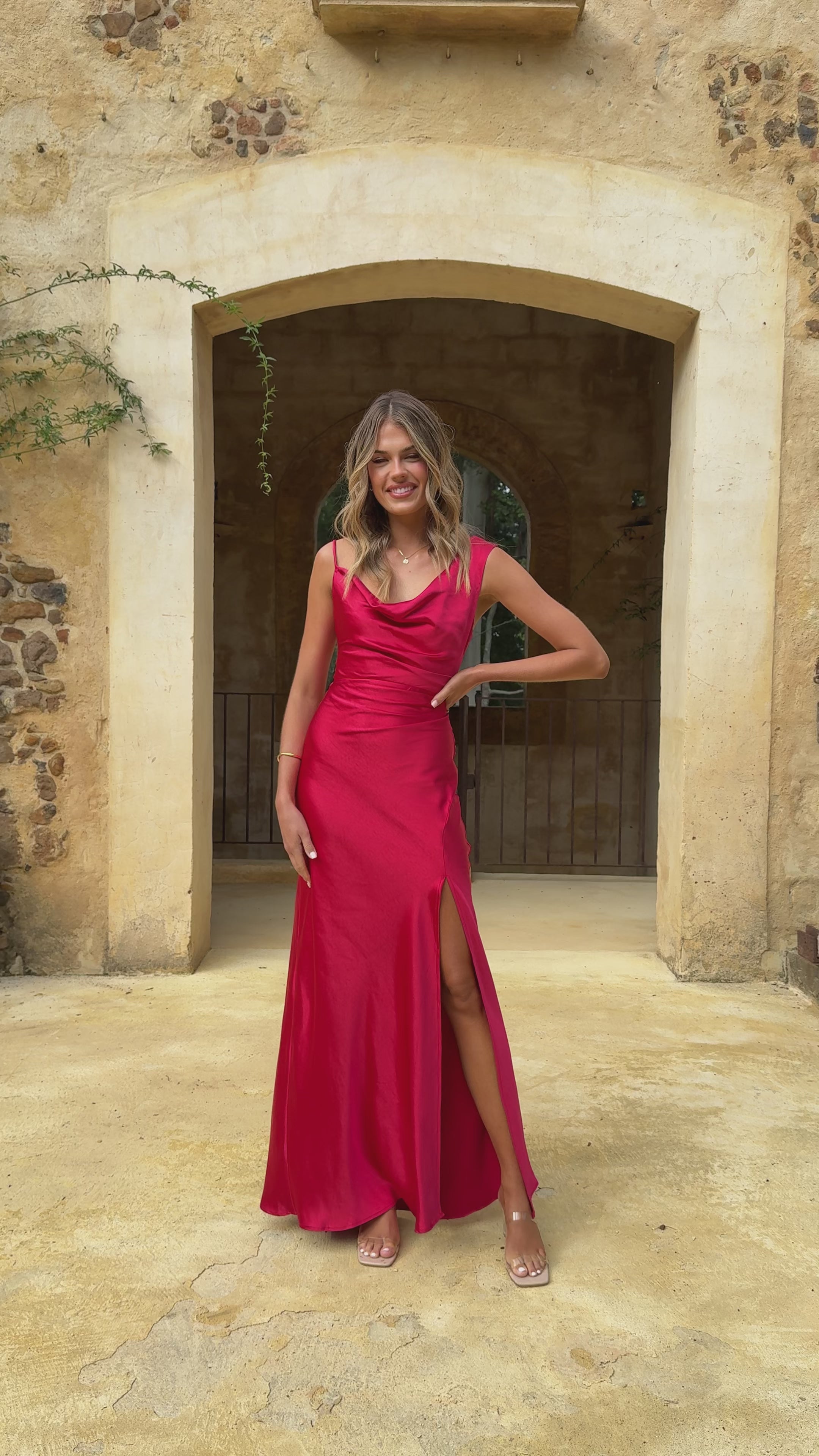 Load video: Iris Asymmetrical Maxi Dress - Red - Billy J