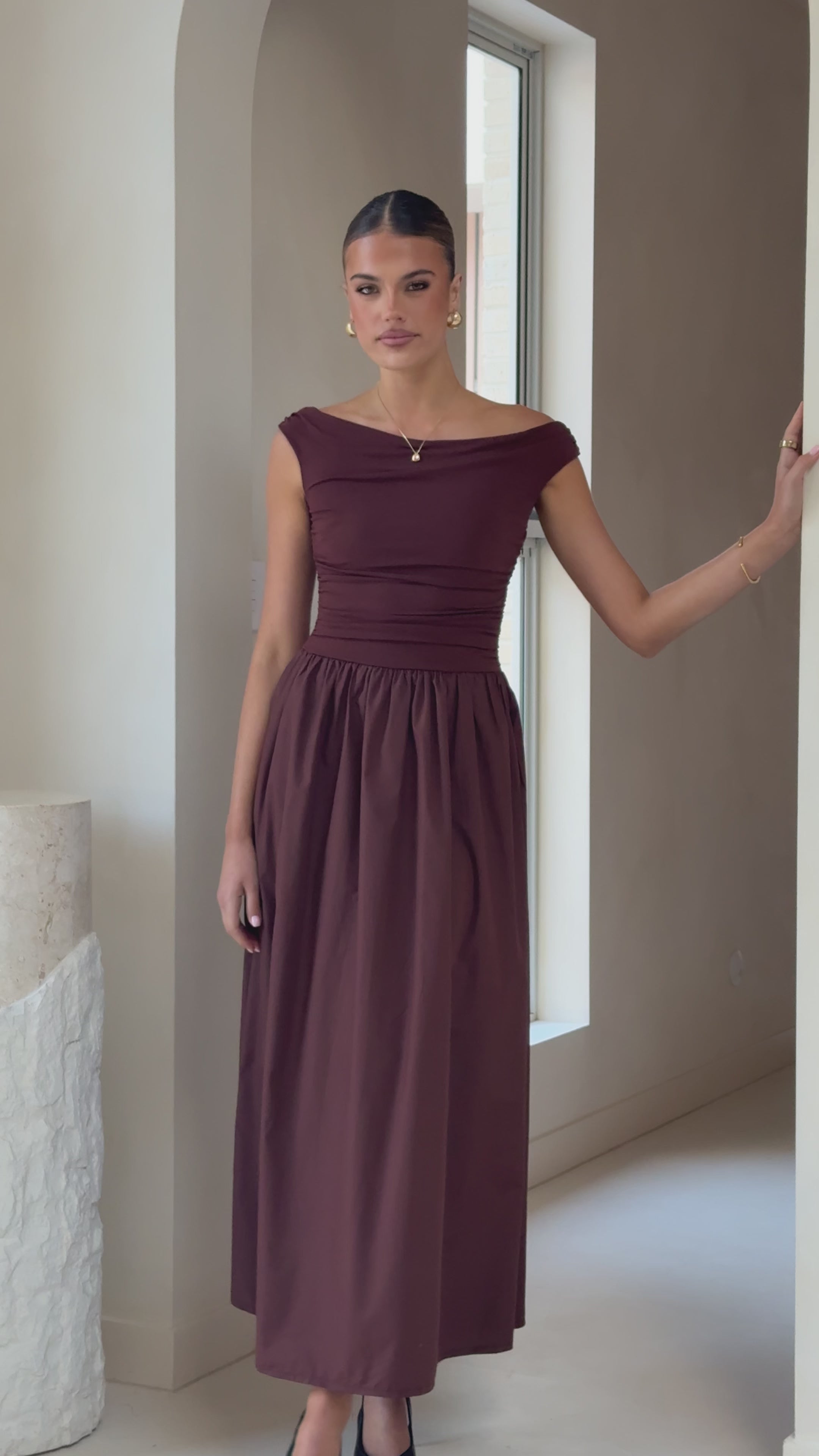 Load video: Immy Midi Dress - Brown - Billy J