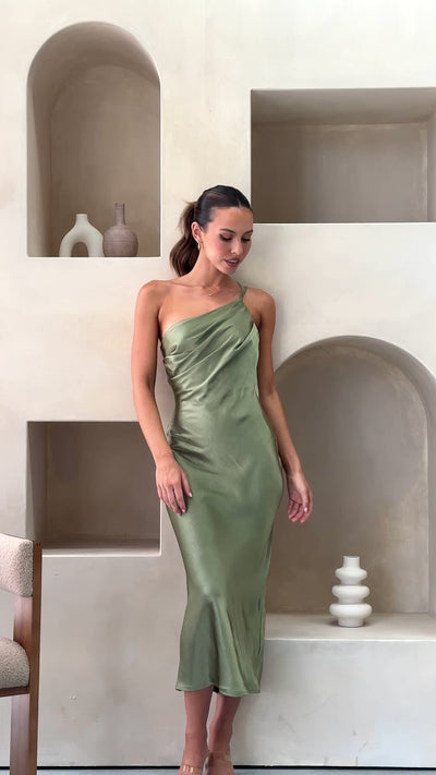 Load and play video in Gallery viewer, Josephina Midi Dress - Olive - Billy J
