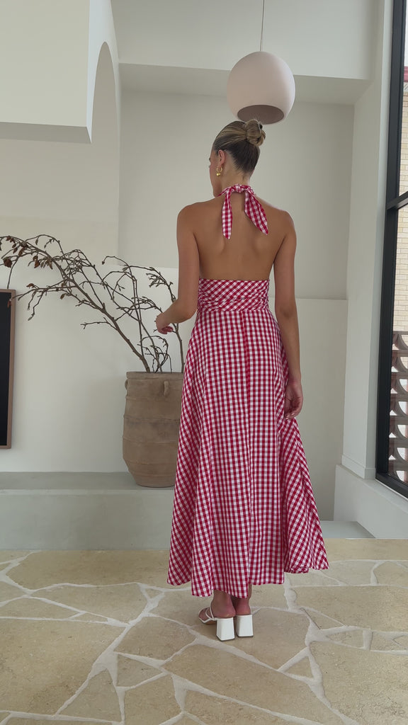 Brydie Halter Maxi Dress - Gingham Red - Billy J