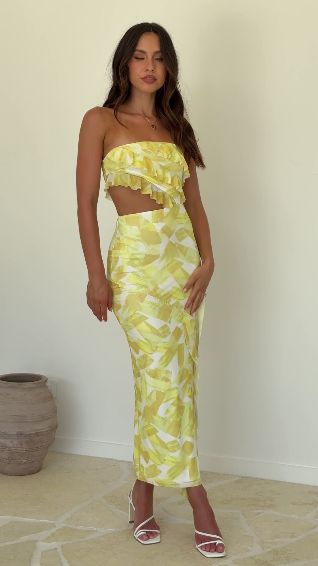 Zinnia Midi Dress - Yellow/White - Billy J