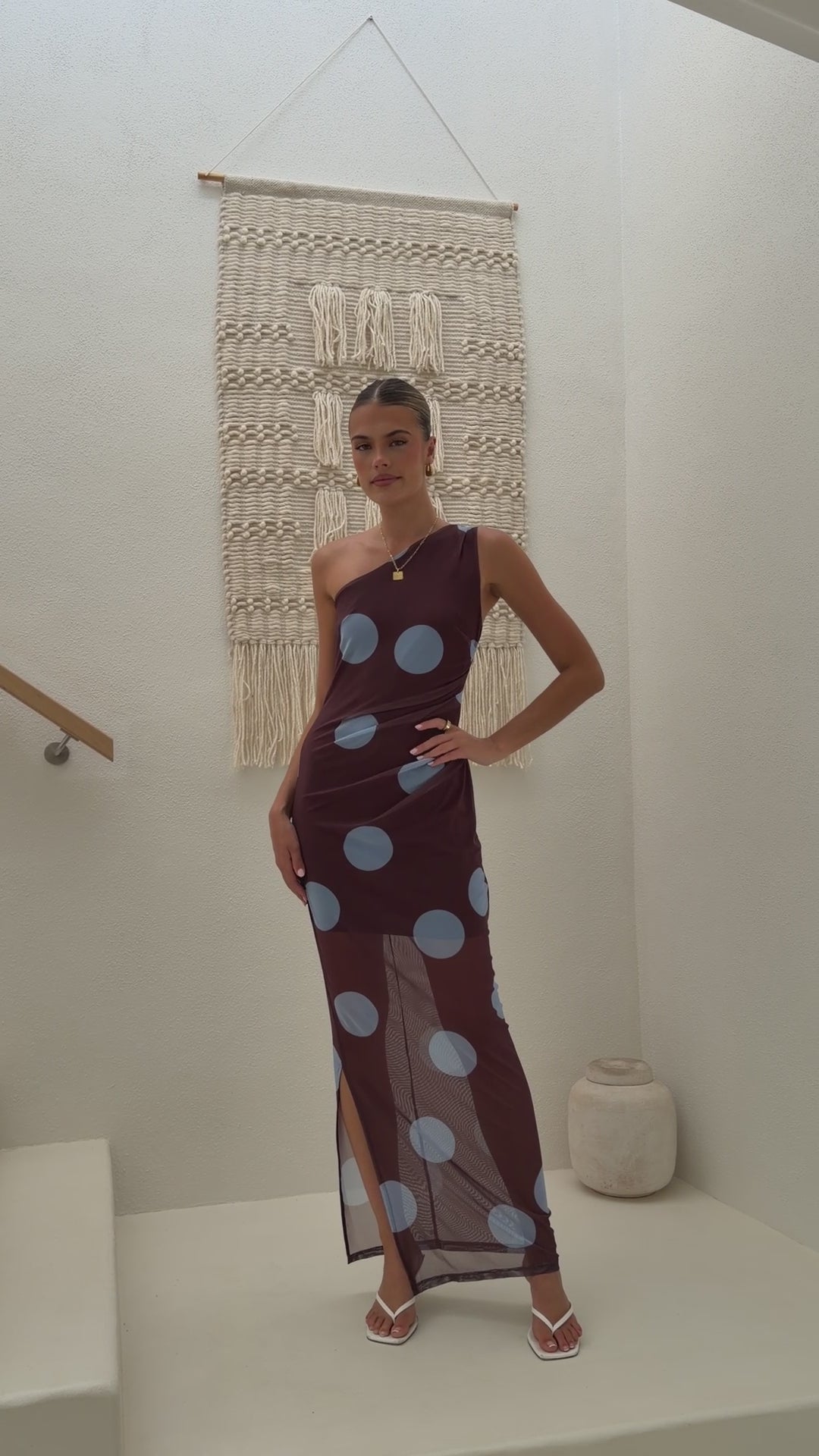 Cataleya Mesh Maxi Dress - Brown / Blue Polka Dot - Billy J