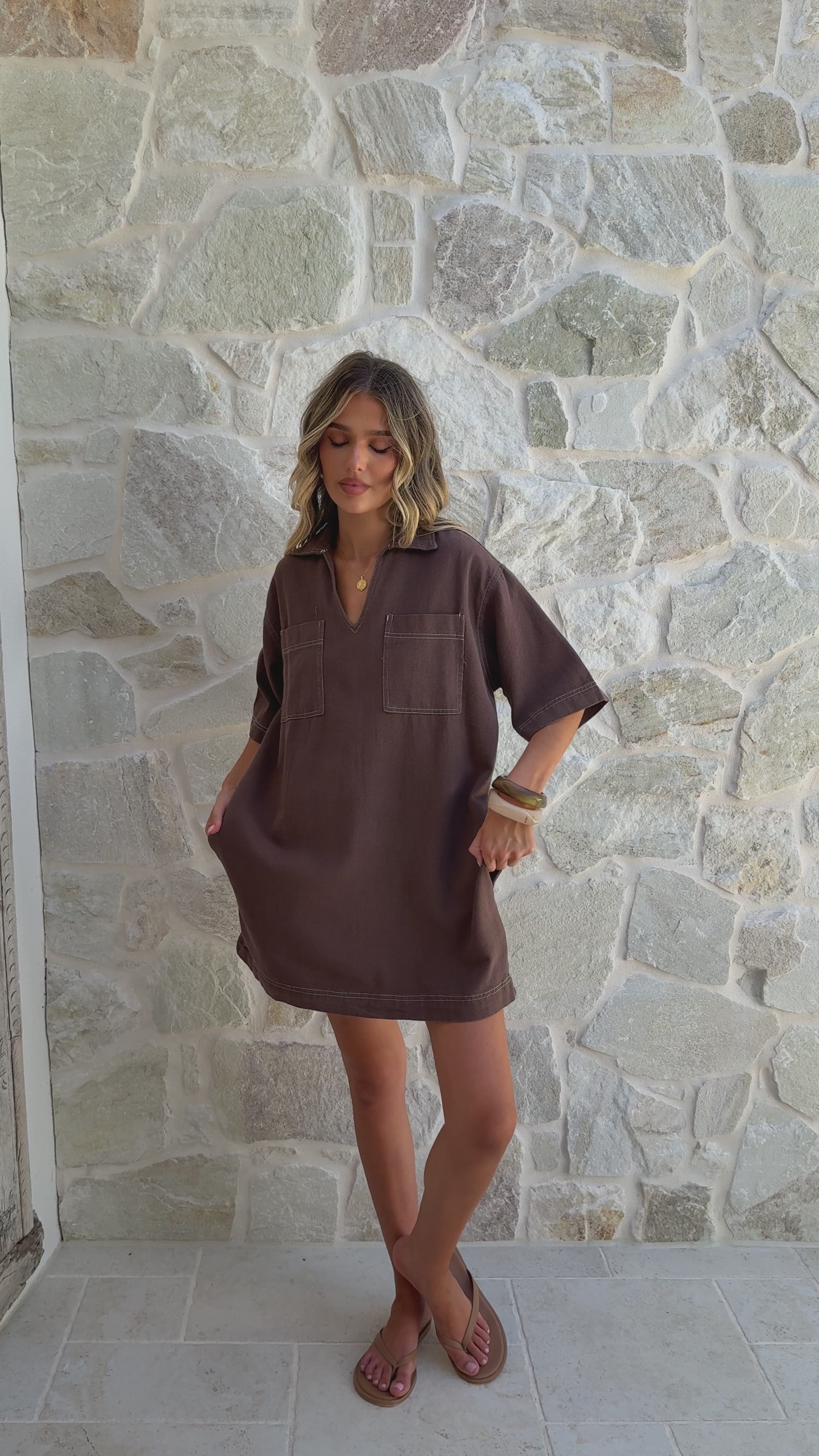 Load video: Ilia Denim Mini Dress - Chocolate - Billy J