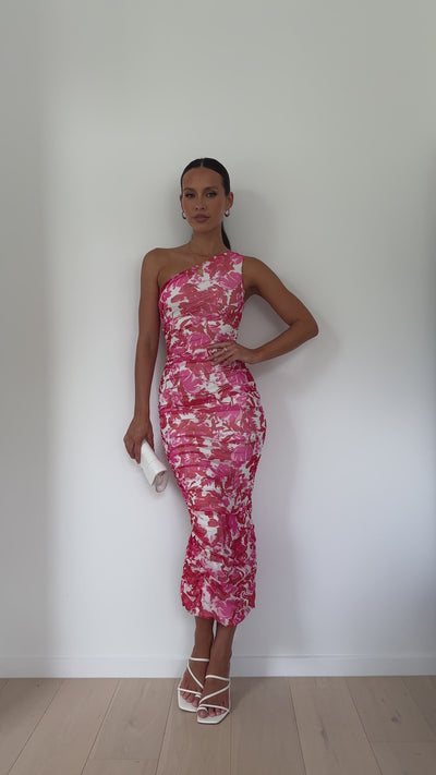 Load and play video in Gallery viewer, Natalia Midi Dress - Pink Floral - Billy J
