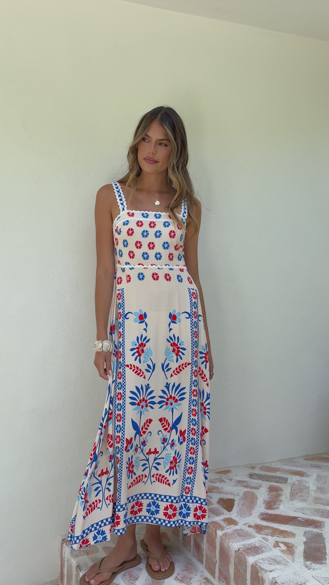 Michaela Maxi Dress - Blue/Red Floral - Billy J
