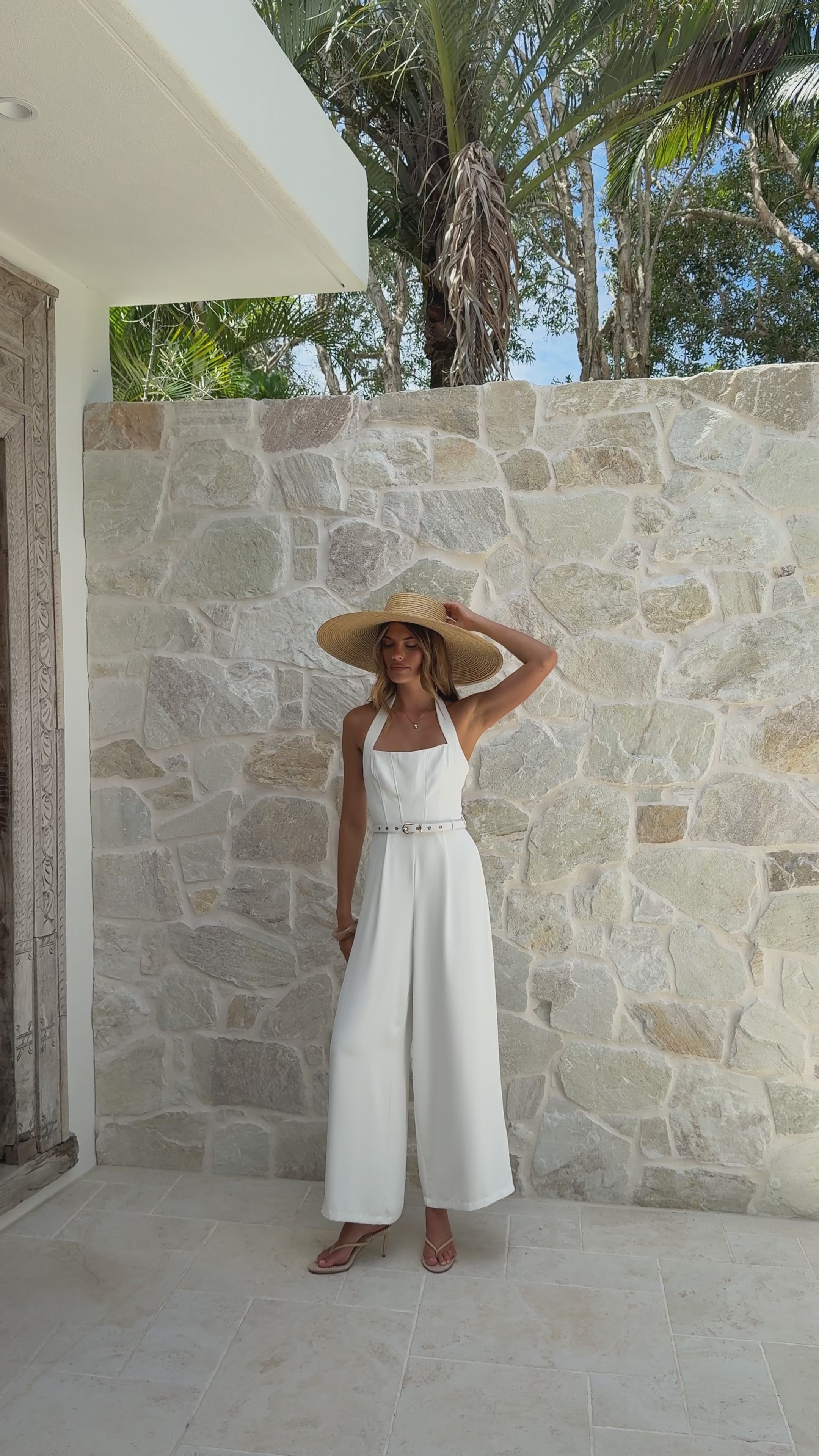 Load video: Cleo Jumpsuit - White - Billy J