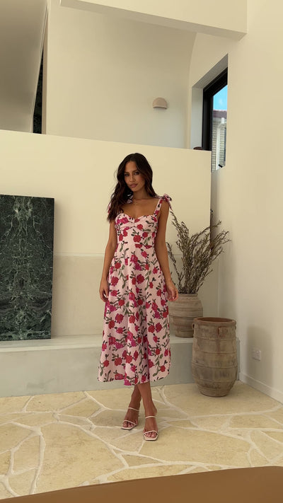 Load and play video in Gallery viewer, Sylvie Midi Dress - Pink Floral - Billy J
