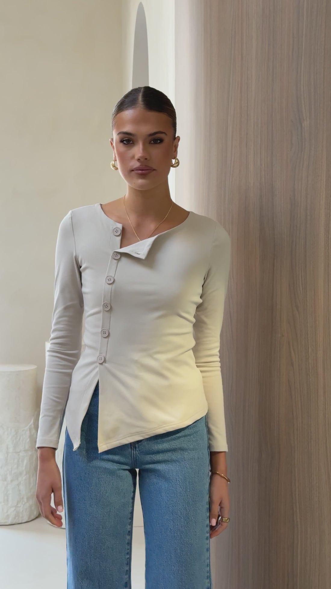 Addison Long Sleeve Top - Stone - Billy J