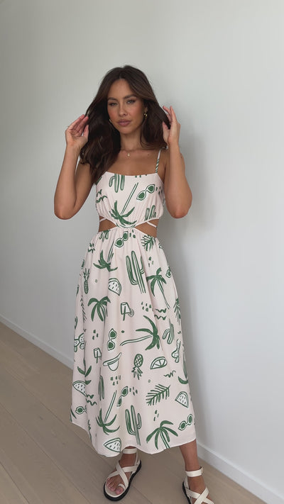 Load and play video in Gallery viewer, Sachi Midi Dress - Green Palm - Billy J
