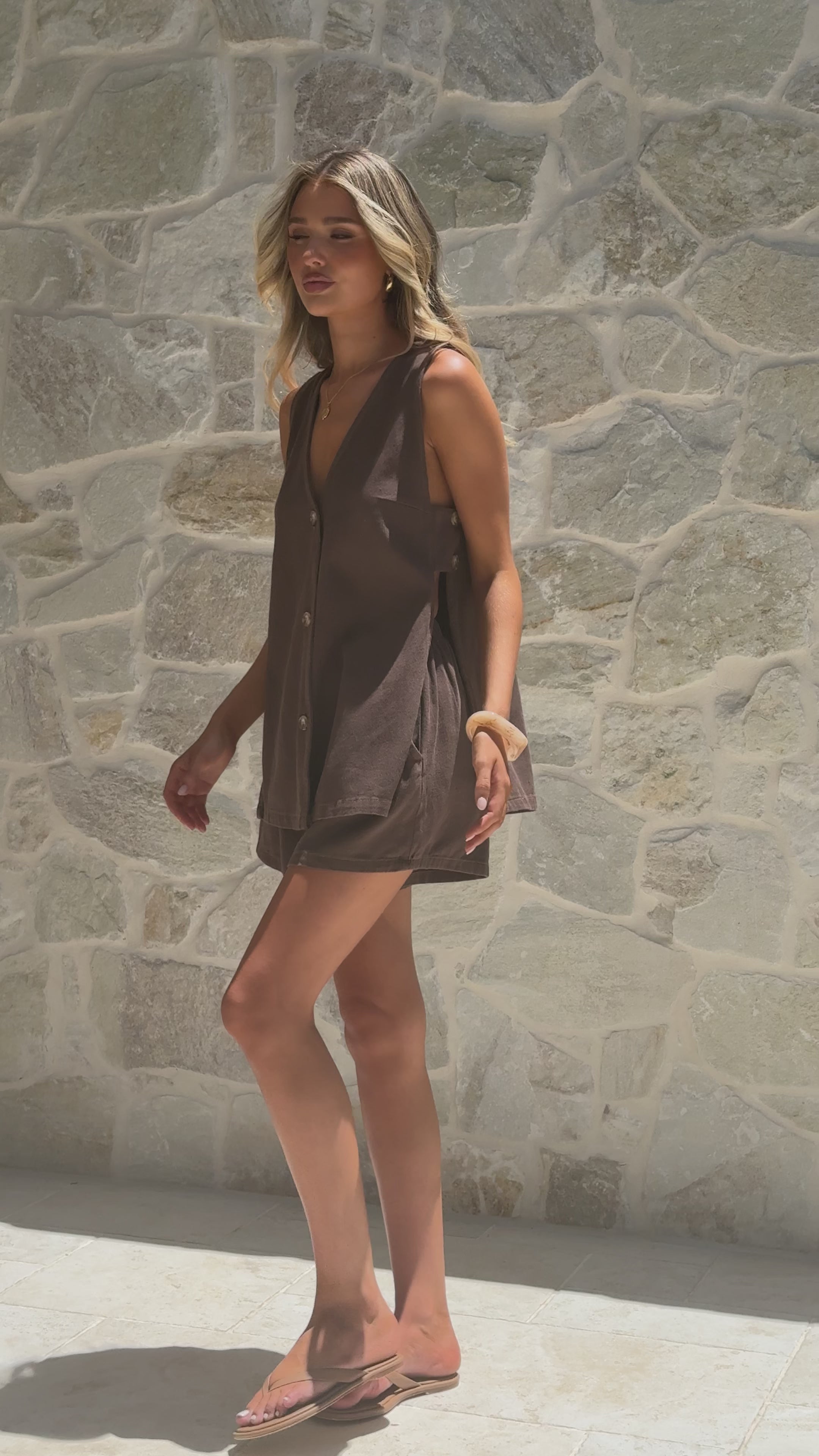 Load video: Hayley Vest and Shorts Set - Chocolate Denim - Billy J