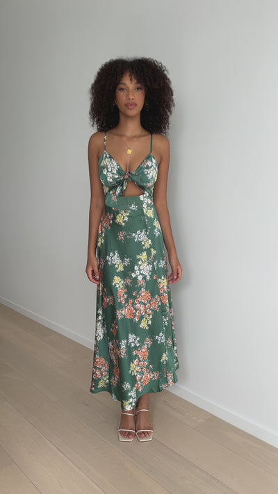 Load and play video in Gallery viewer, Dreamers Midi Dress - Green Floral - Billy J
