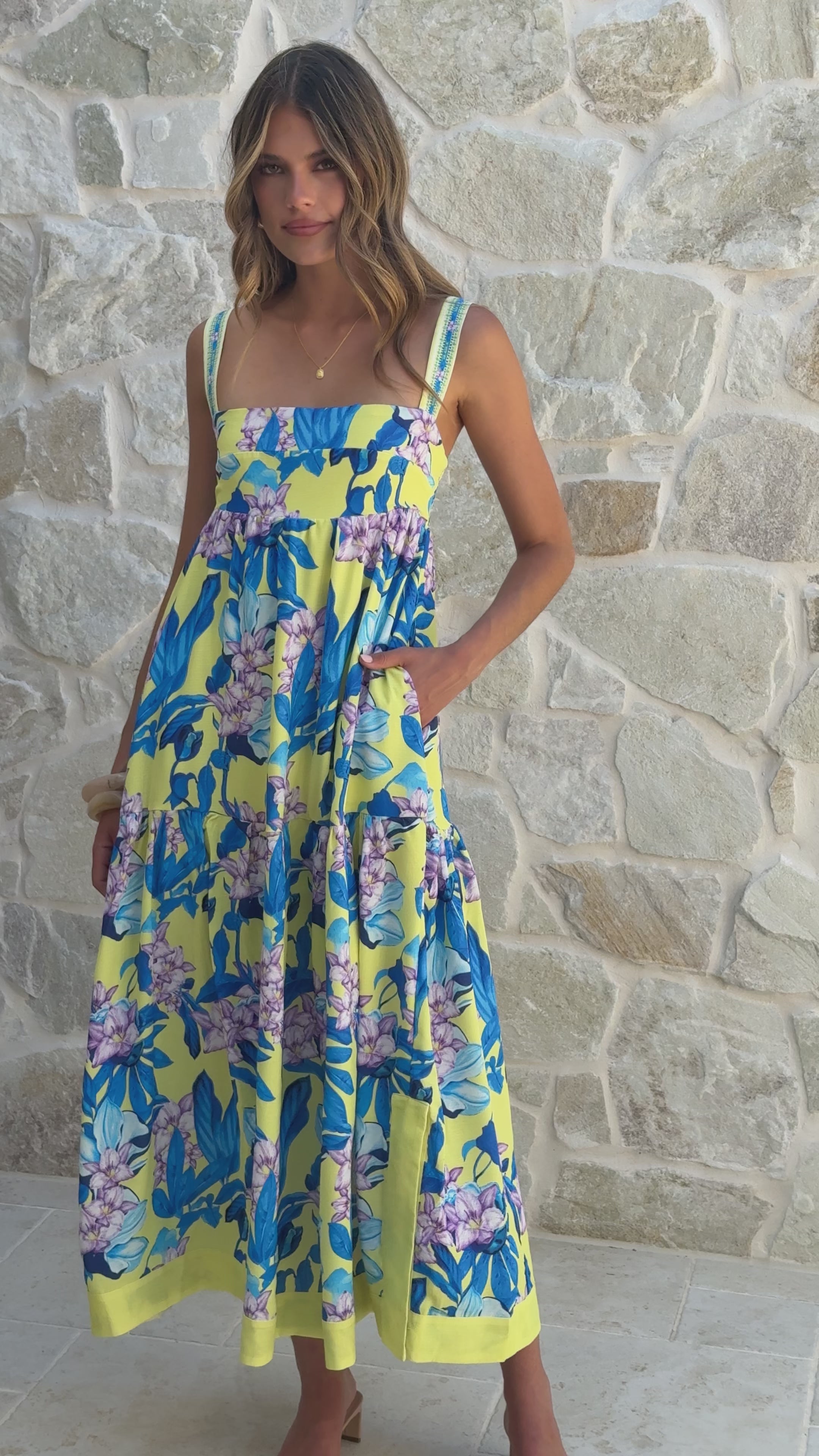 Load video: Avala Midi Dress - Blue Leaf Orchid - Billy J