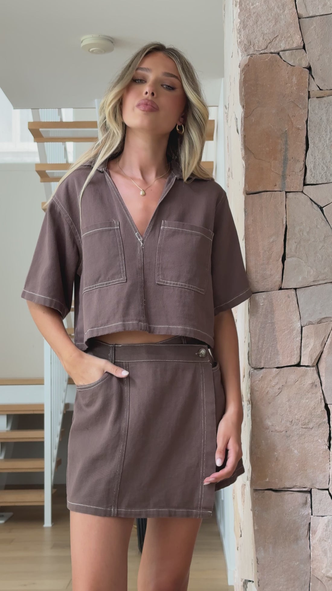 Sarina Crop Top and Skort Set - Chocolate - Billy J