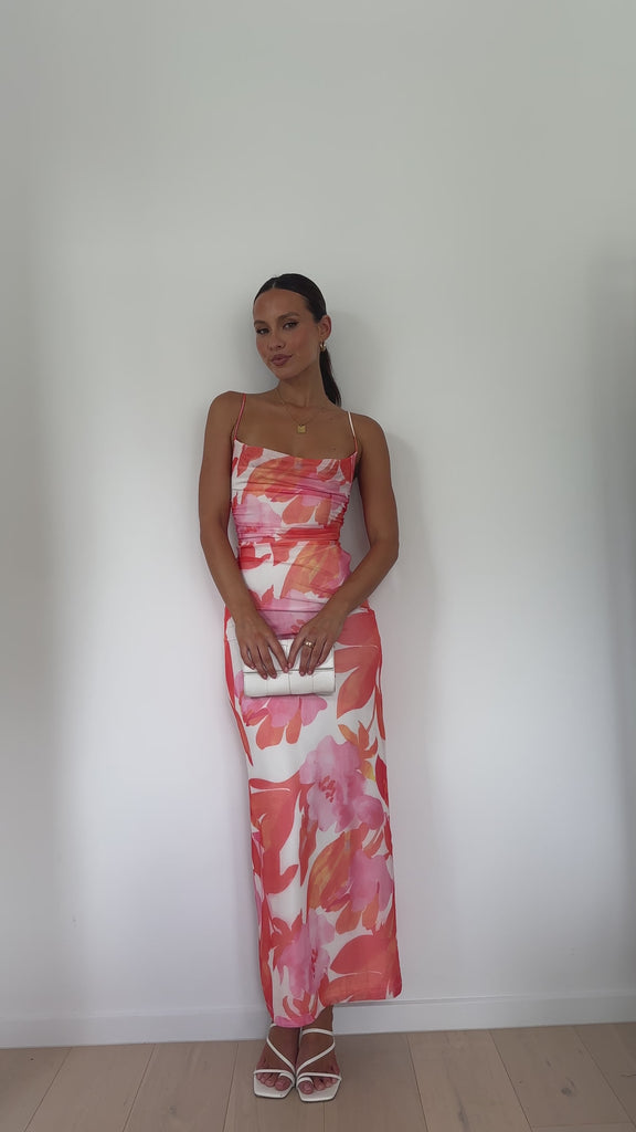 Ashley Maxi Dress - Pink/Orange Floral - Billy J