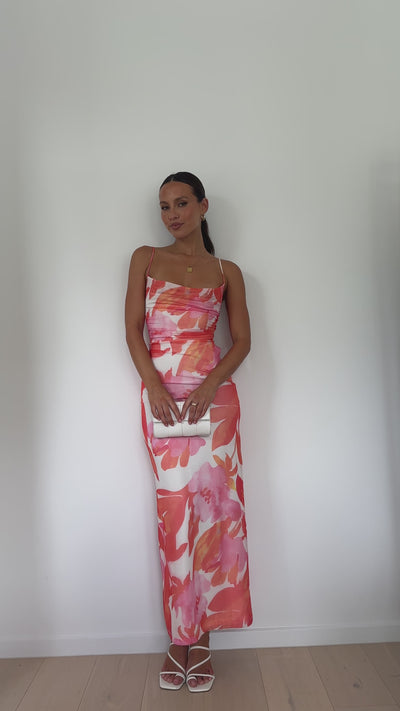 Load and play video in Gallery viewer, Ashley Maxi Dress - Pink/Orange Floral - Billy J
