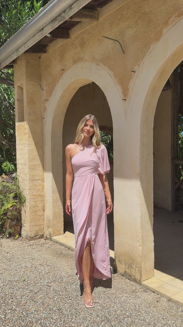 Emma One Sleeve Maxi Dress - Dusty Pink - Billy J