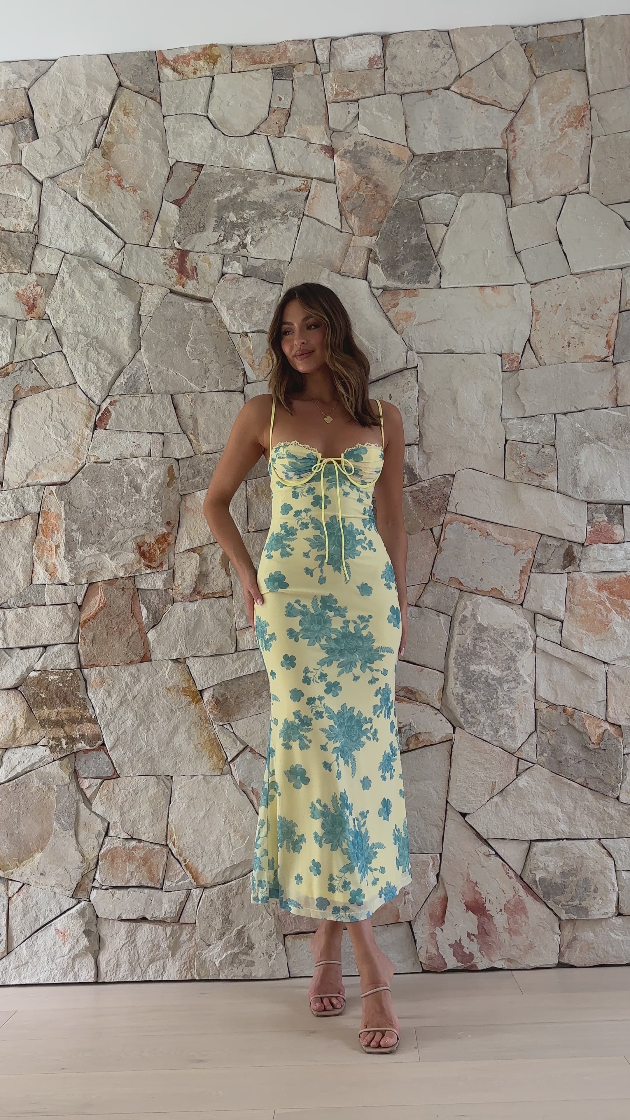 Electra Maxi Dress - Yellow/Blue Floral - Billy J