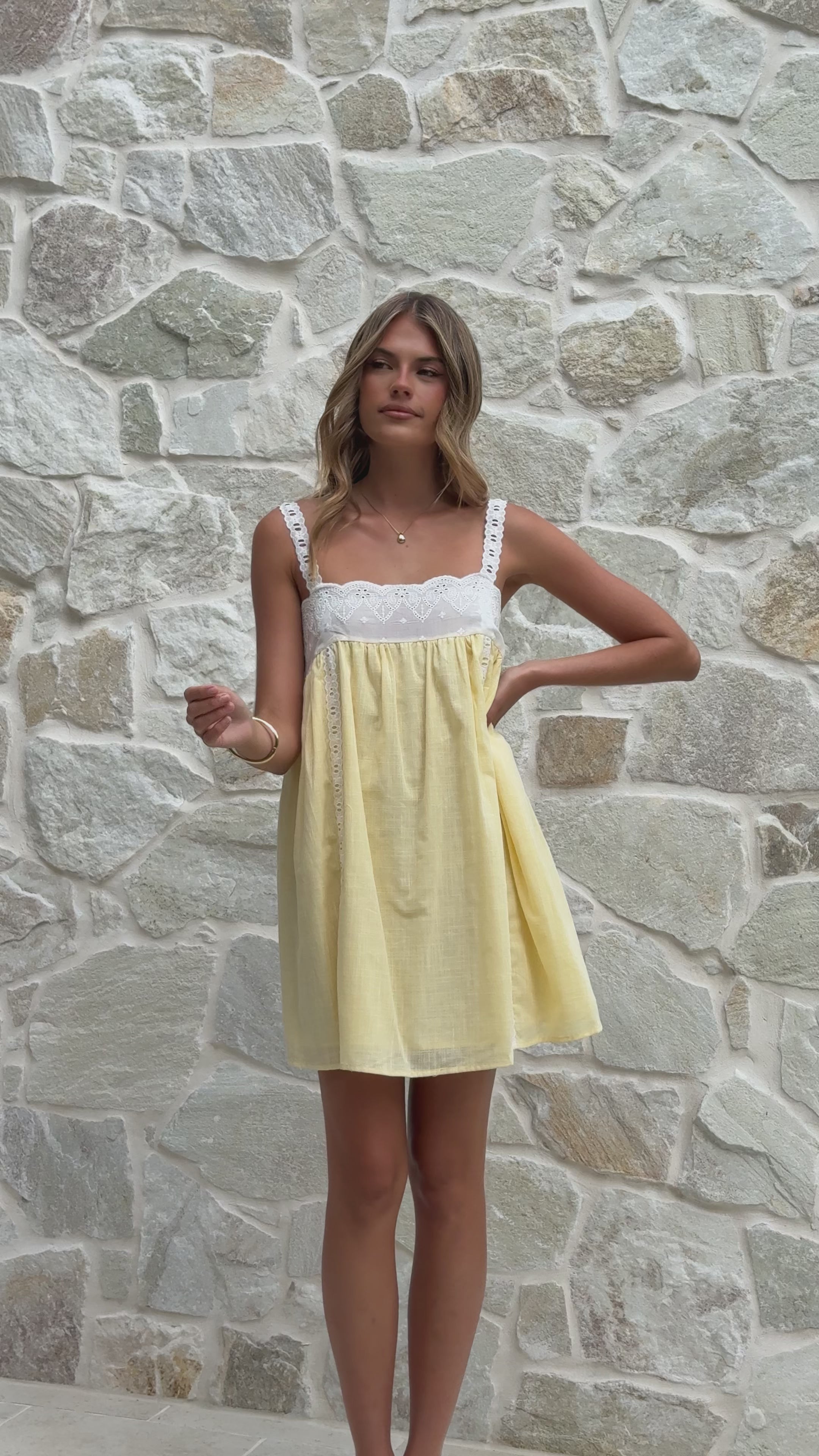 Load video: Lacey Mini Dress - Lemon - Billy J