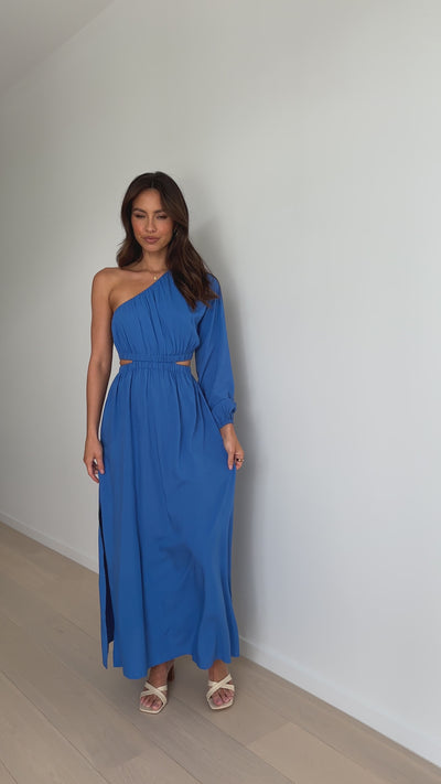 Load and play video in Gallery viewer, Skye One Shoulder Midi Dress - Cerulean - Billy J
