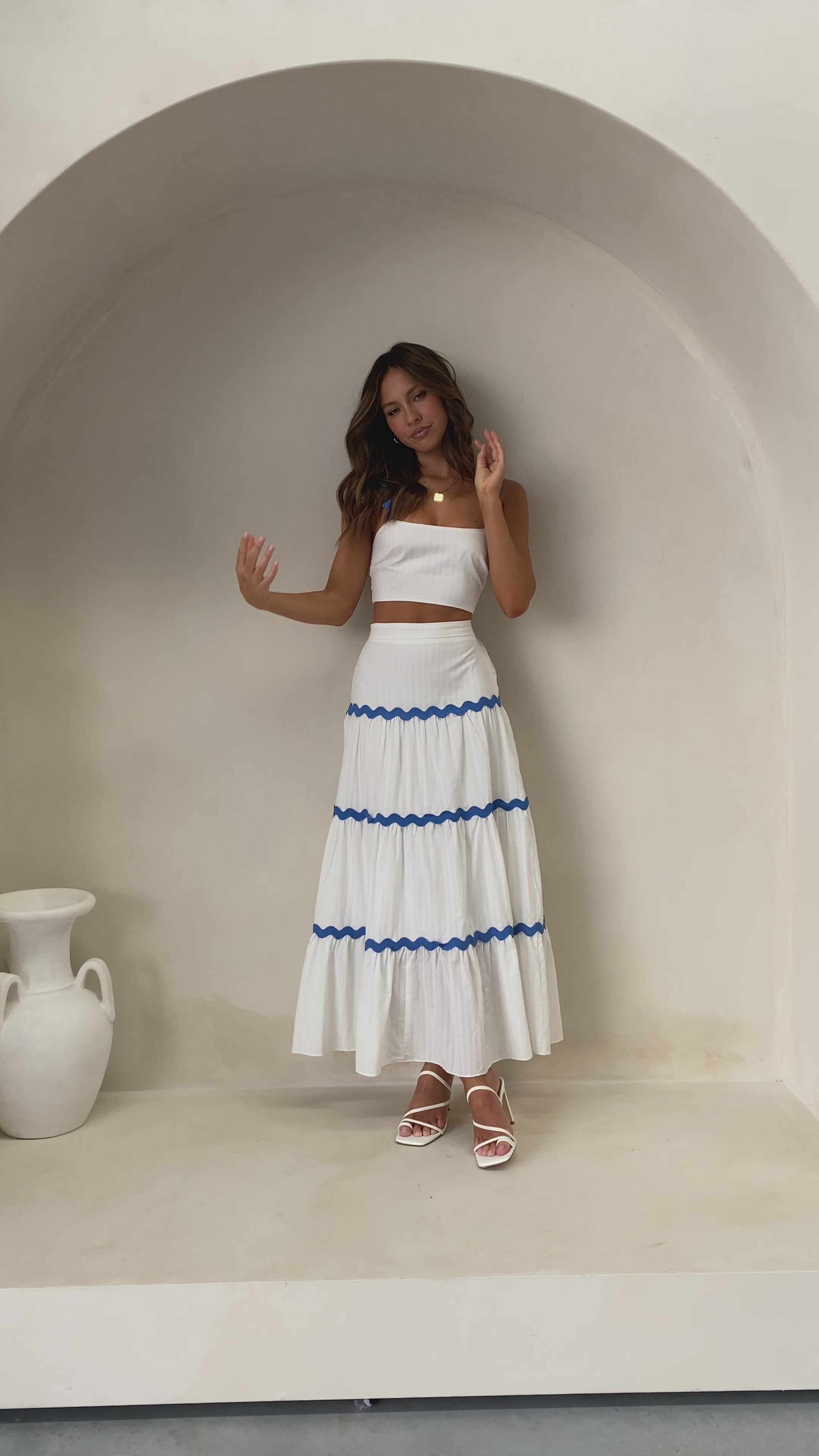 Lys Top and Maxi Skirt Set - White / Blue - Billy J