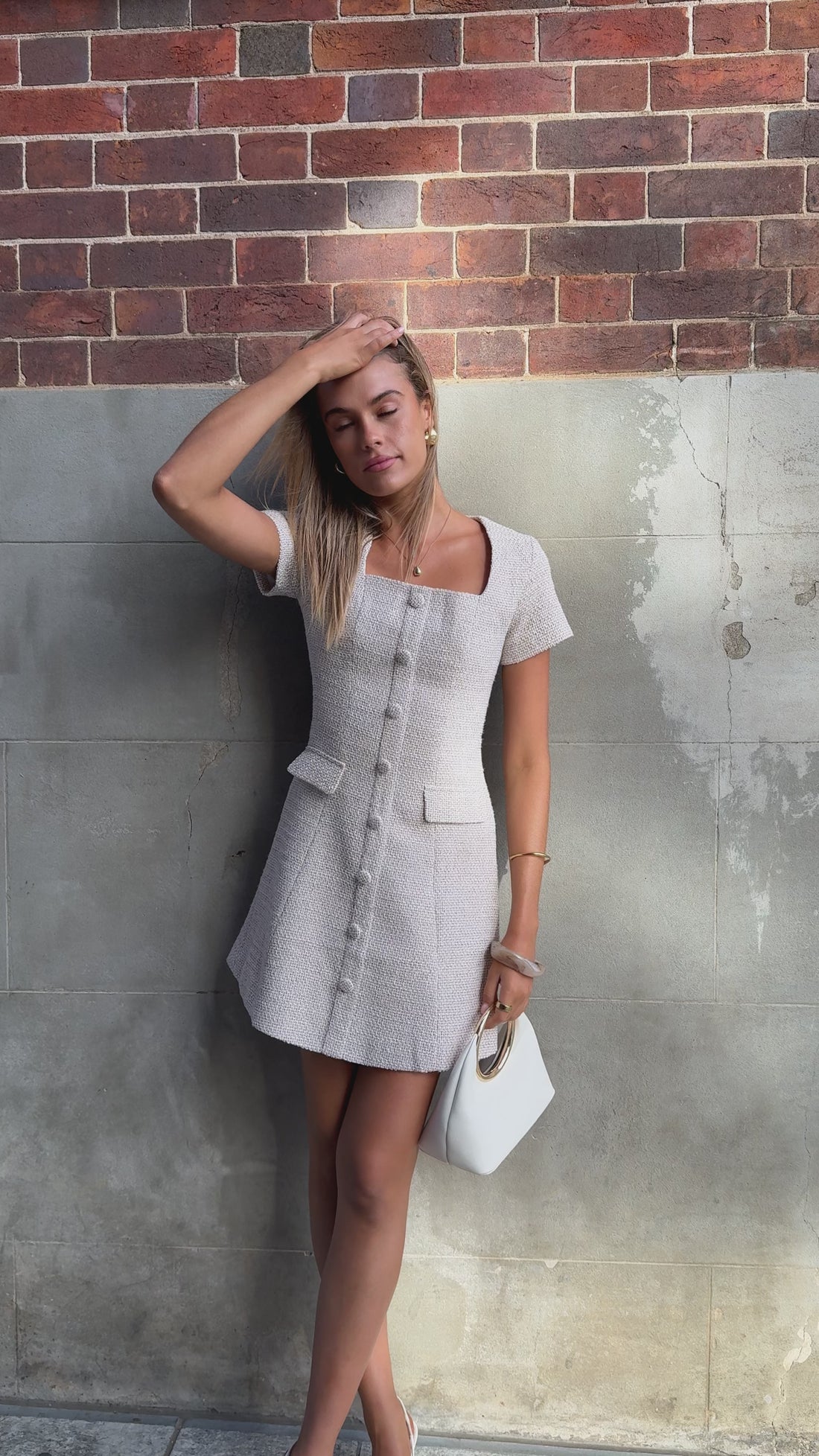 Karen Tweed Mini Dress - White/Brown Marl - Billy J