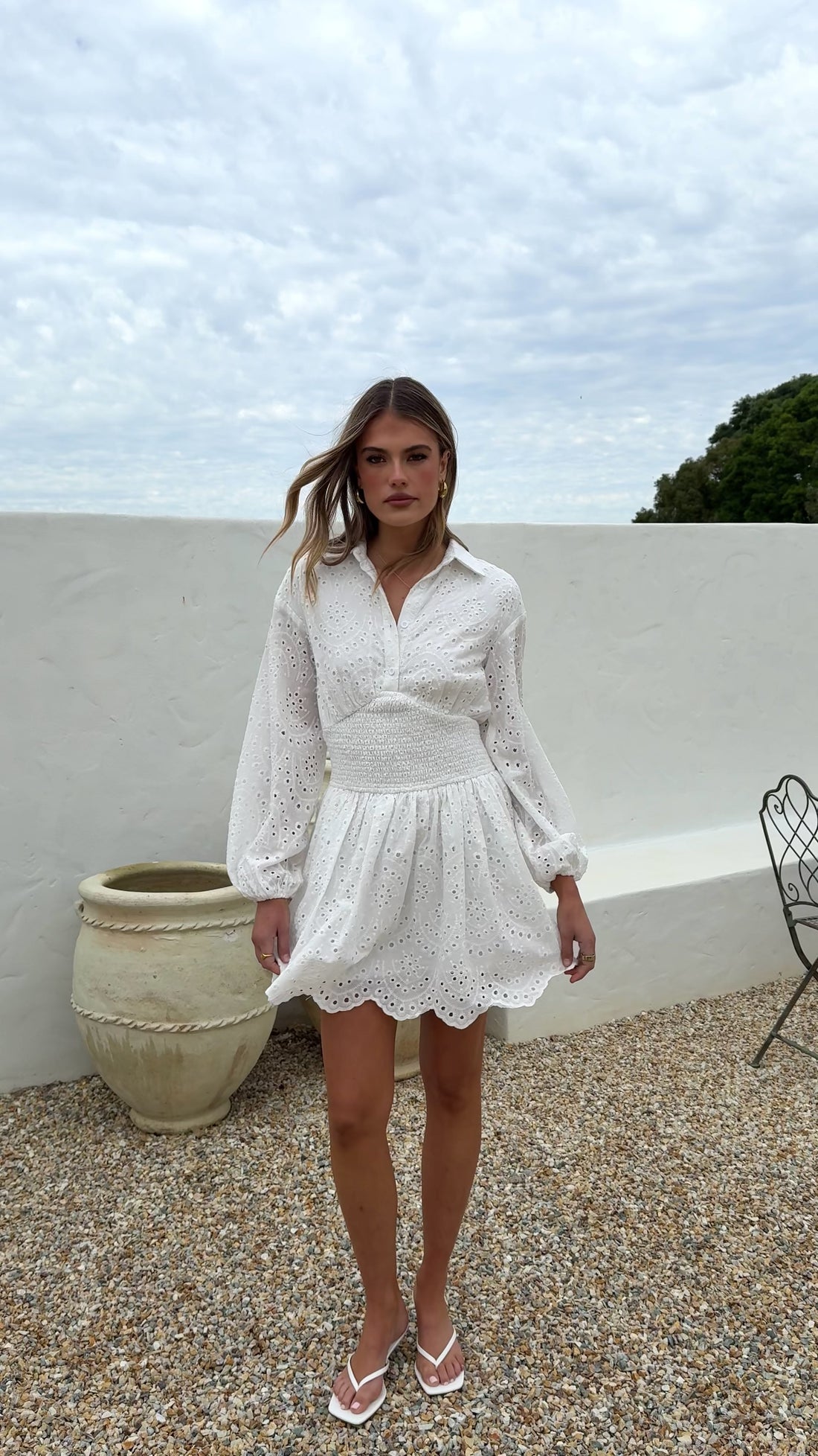 Brittney Long Sleeve Mini Dress - White - Billy J