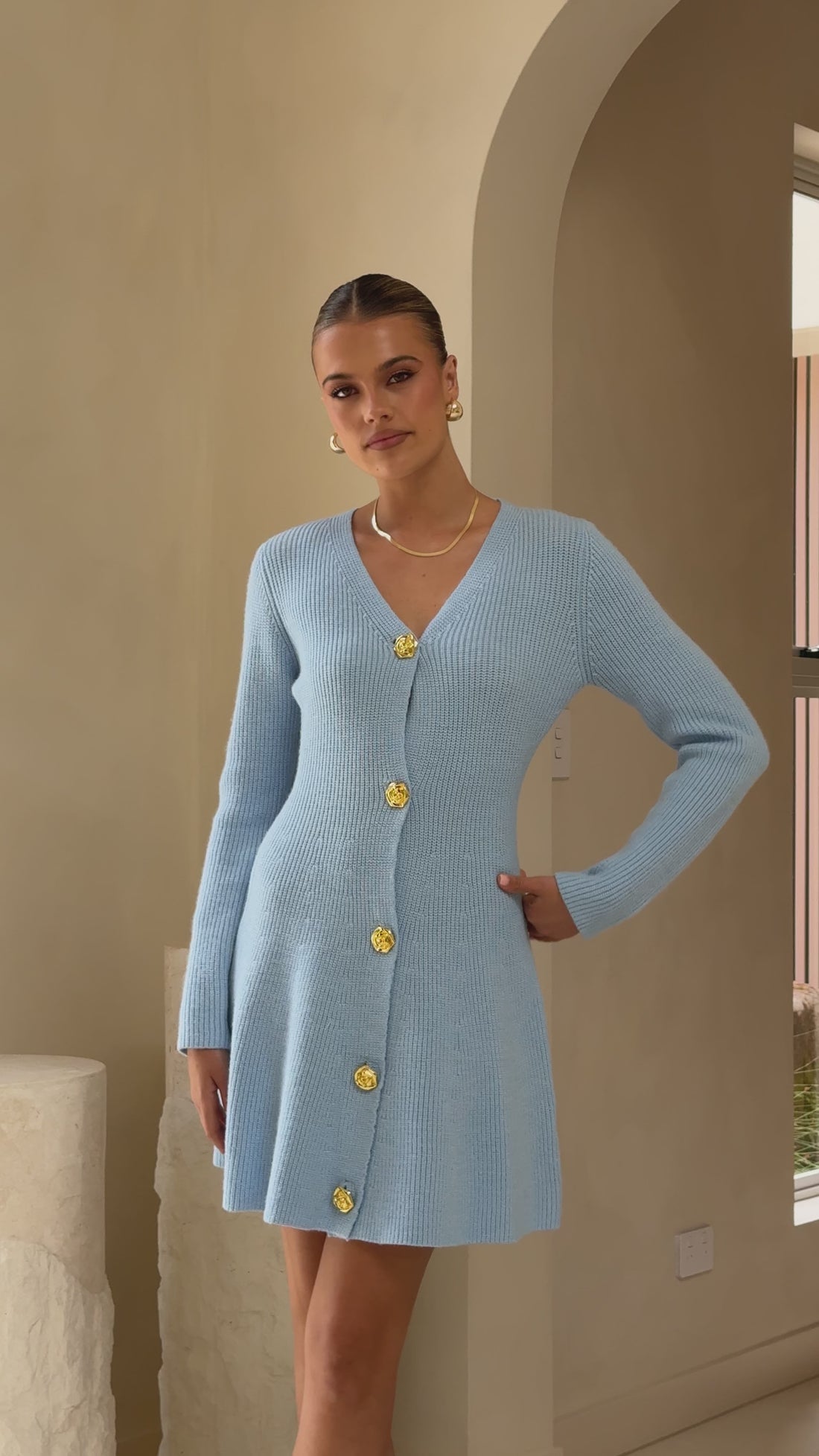 Catarina Long Sleeve Mini Dress - Blue - Billy J