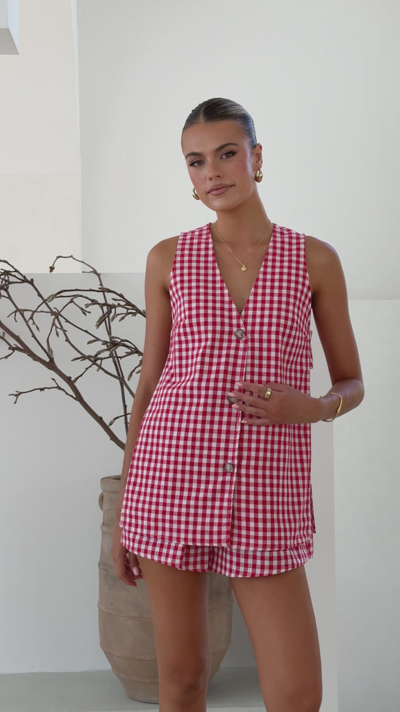 Hayley Vest and Shorts Set - Red Gingham - Billy J