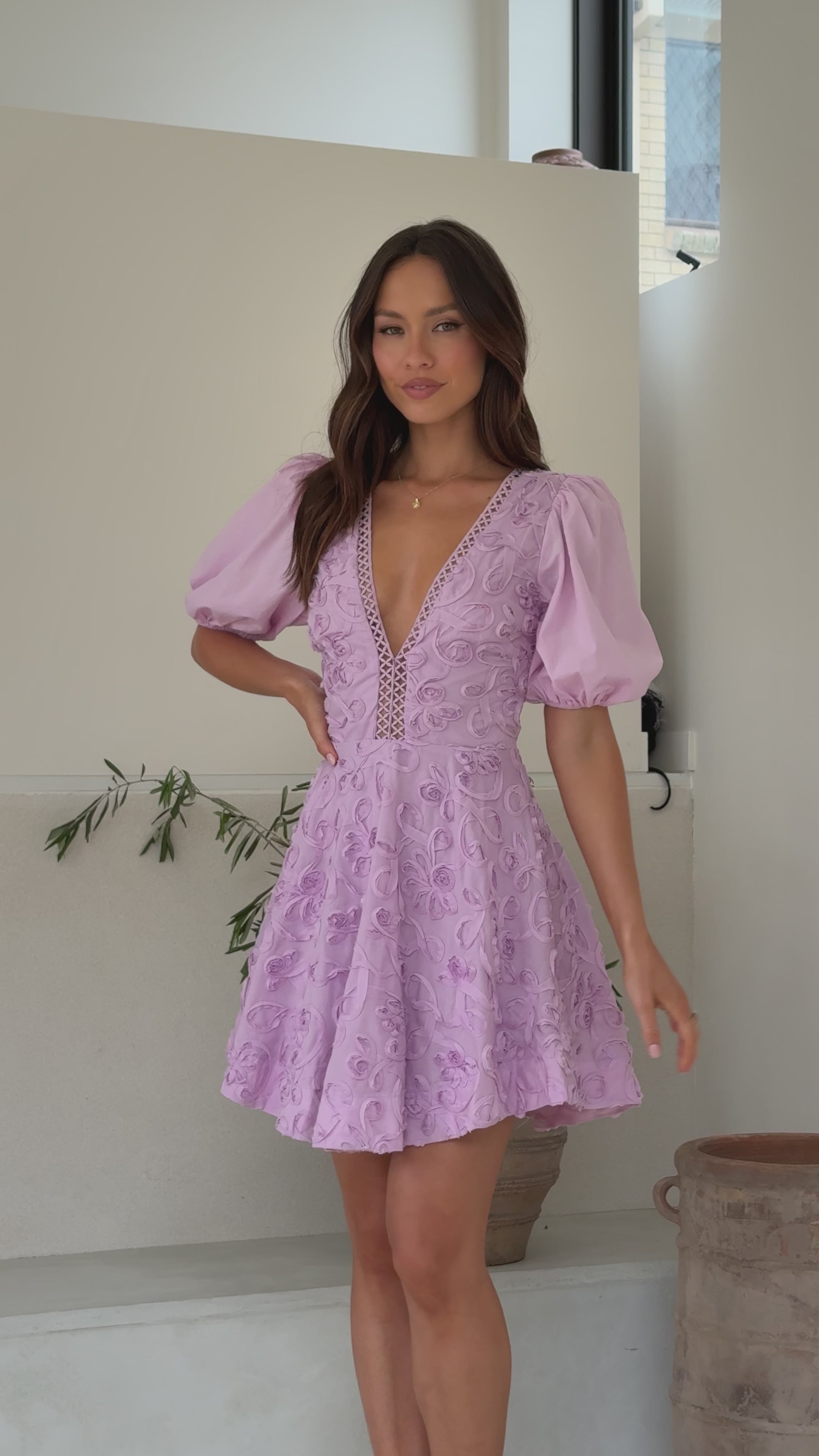 Load video: Calanthe Mini Dress - Lilac - Billy J