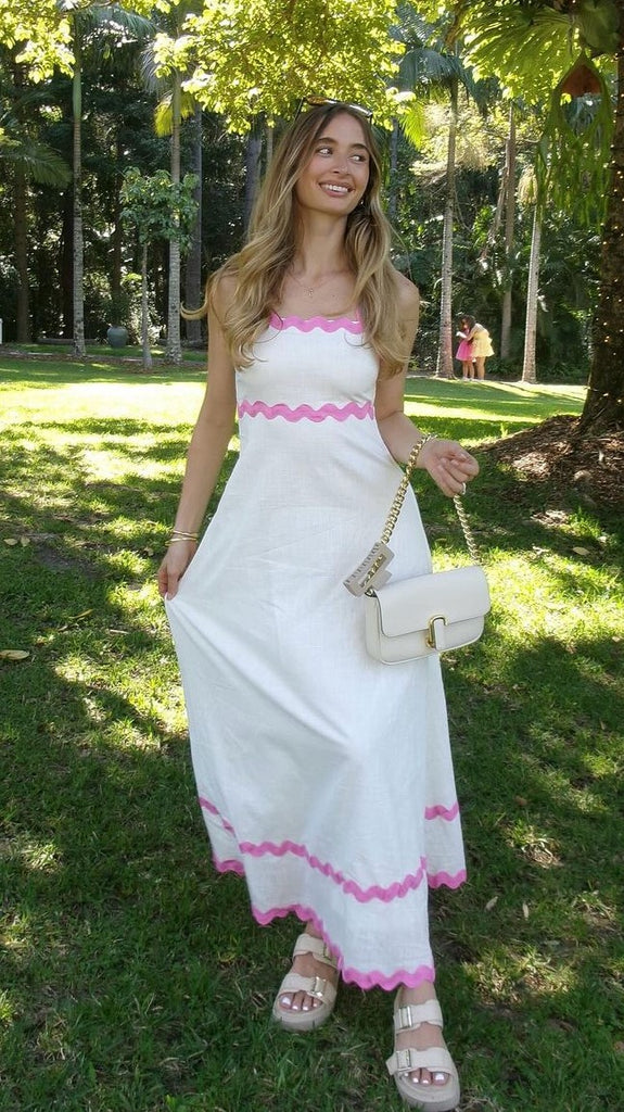 Daleyza Maxi Dress - White / Pink - Billy J