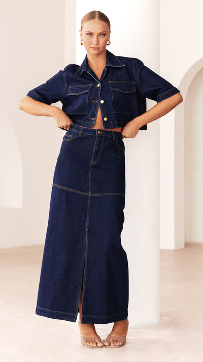 Load image into Gallery viewer, Kaili Button Up Cropped Shirt - Indigo Denim - Billy J
