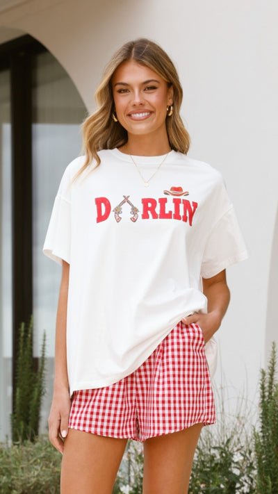 Load image into Gallery viewer, Darlin Top &amp; Shorts Set - White/Red Gingham - Billy J
