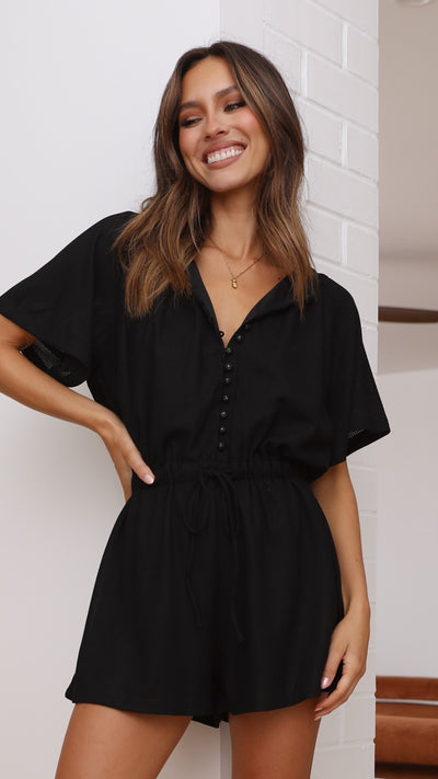 Load image into Gallery viewer, Santorini Playsuit - Black - Billy J
