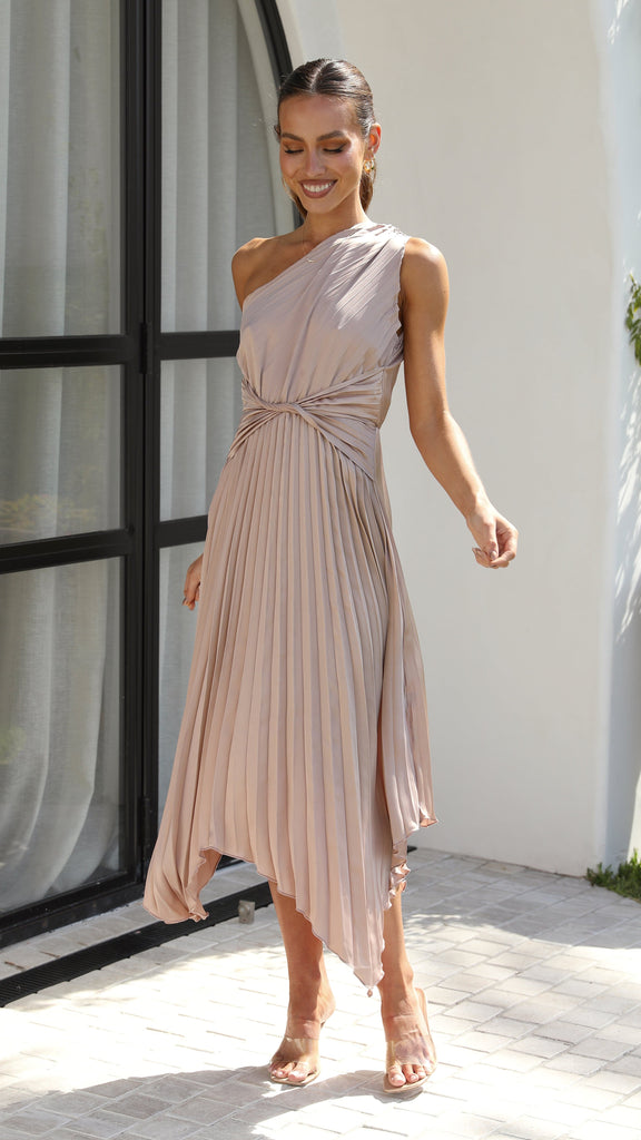 Cali One Shoulder Midi Dress - Oyster - Billy J