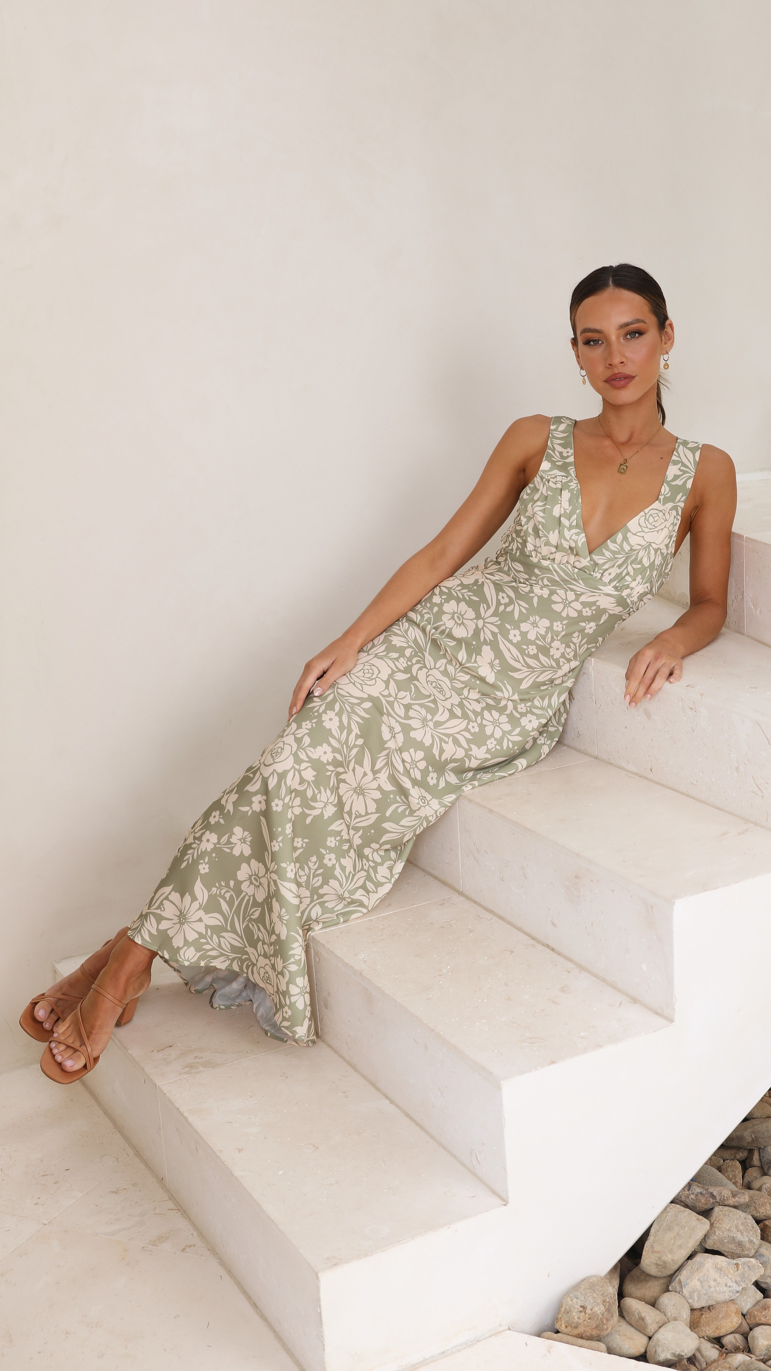 Rubie Maxi Dress - Green Floral - Billy J