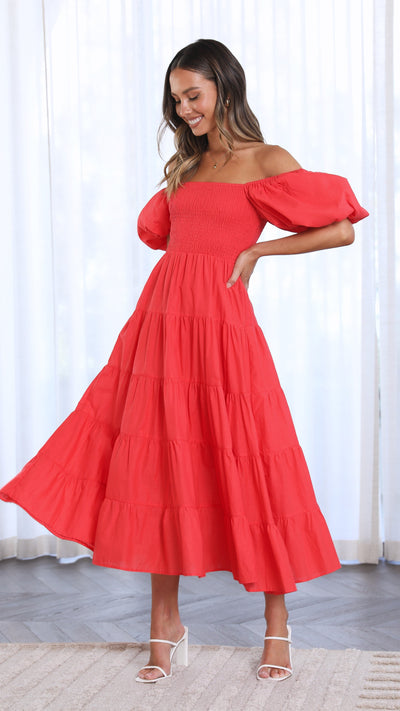 Load image into Gallery viewer, Chyna Midi Dress - Red - Billy J
