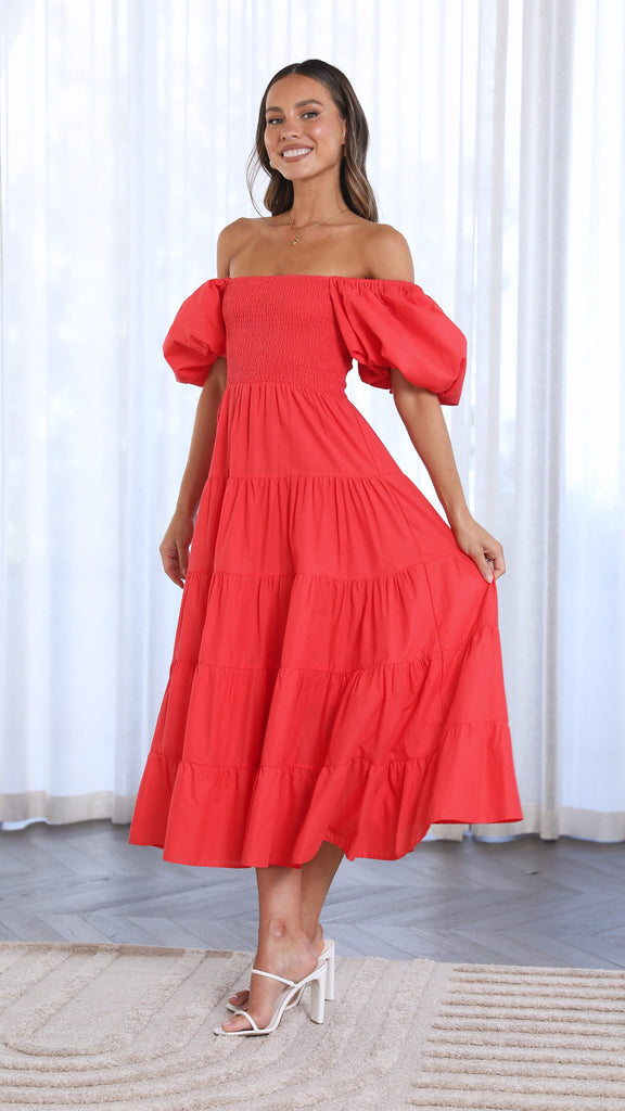 Chyna Midi Dress - Red - Billy J