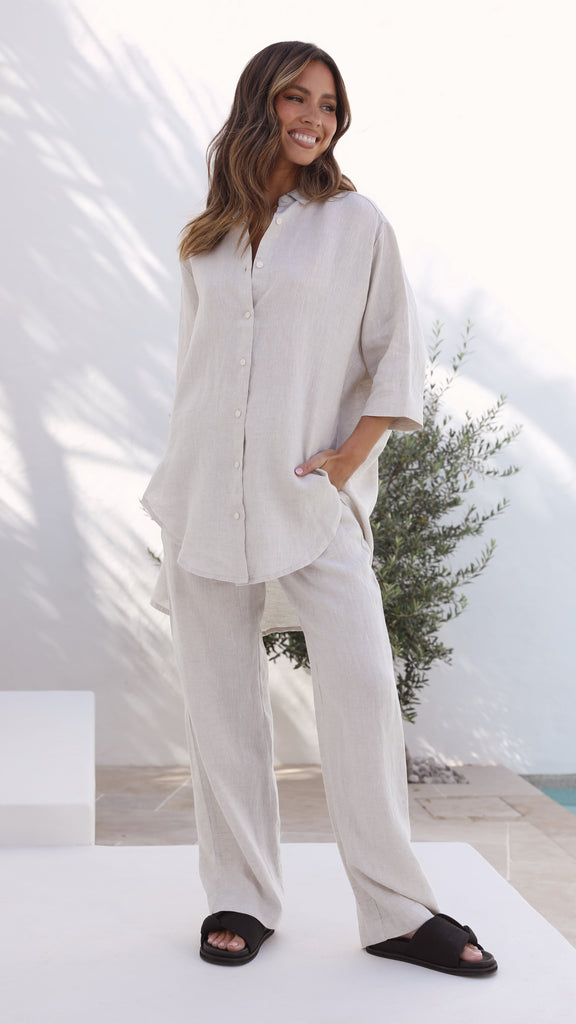 Lounge Linen Longline Shirt - Natural - Billy J