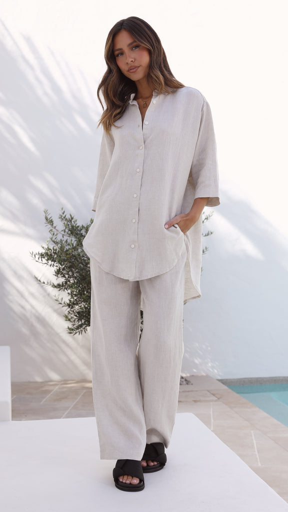 Lounge Linen Longline Shirt - Natural - Billy J