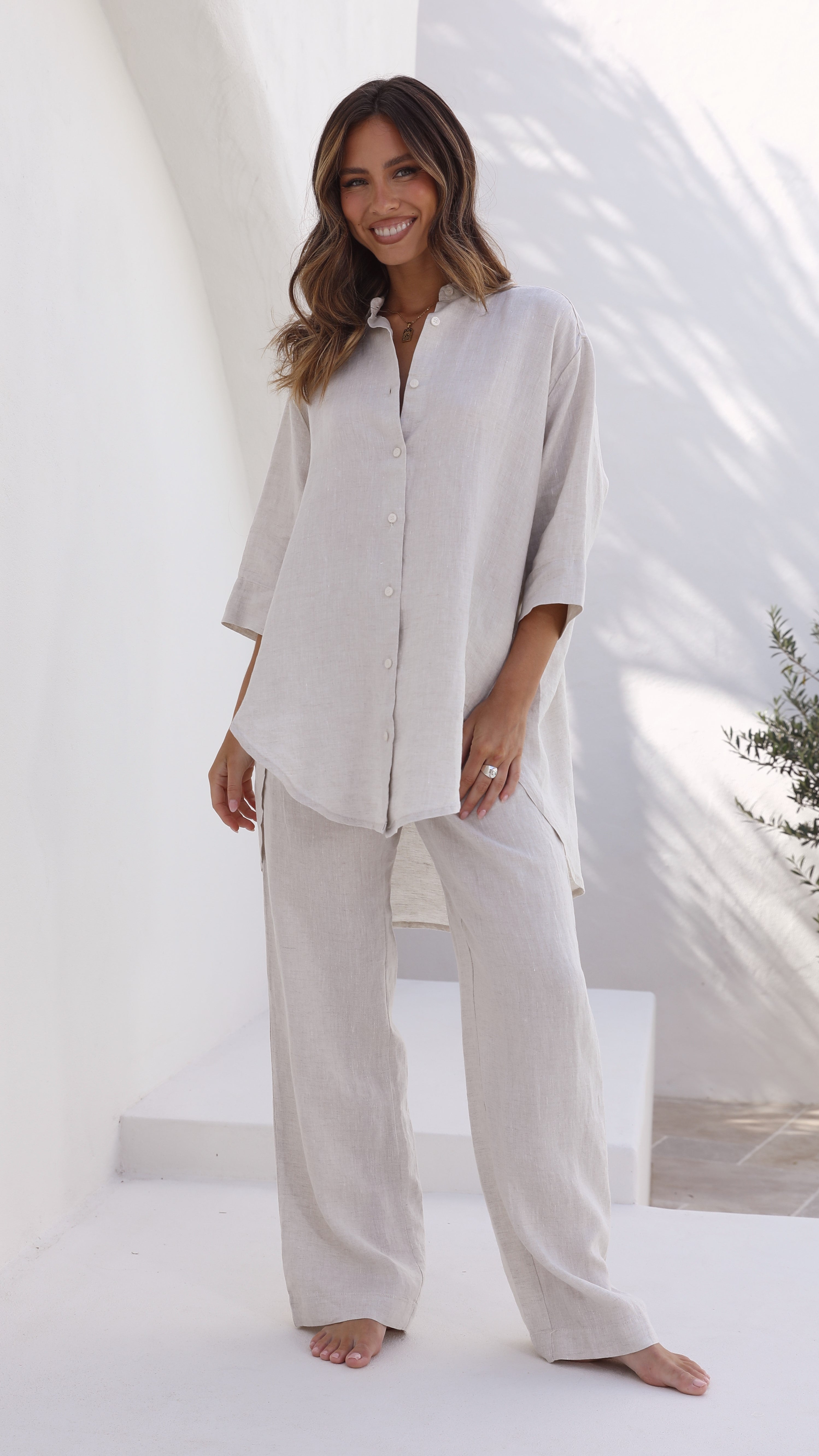 Lounge Linen Longline Shirt - Natural - Billy J