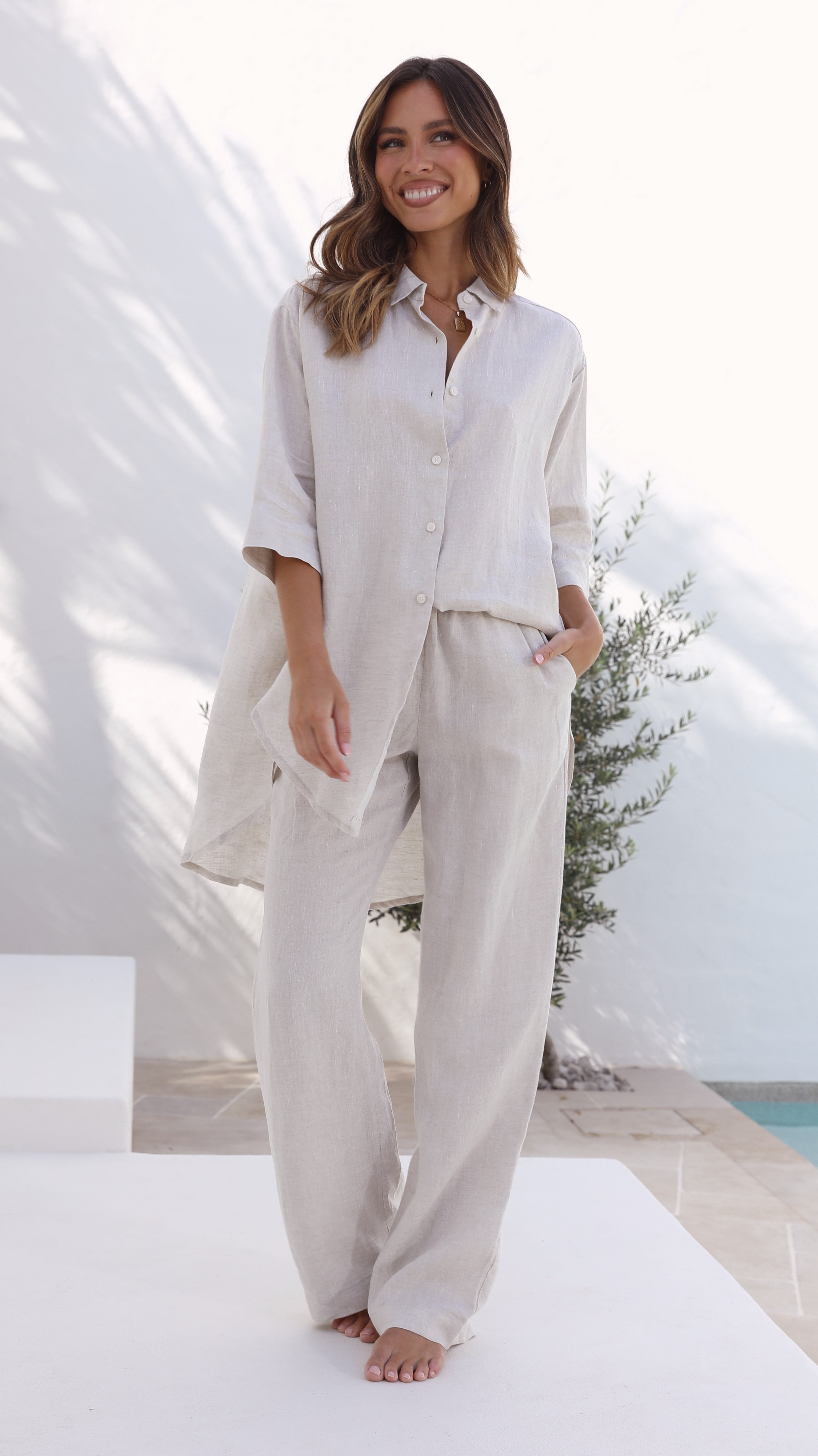 Linen Lounge Pant - Natural - Billy J