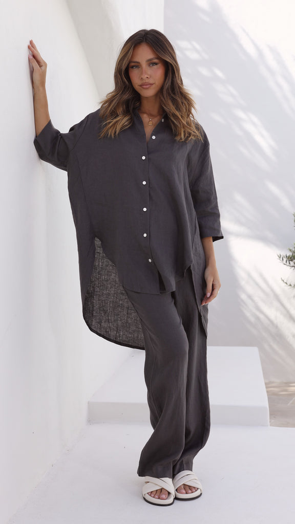 Lounge Linen Longline Shirt - Coal - Billy J