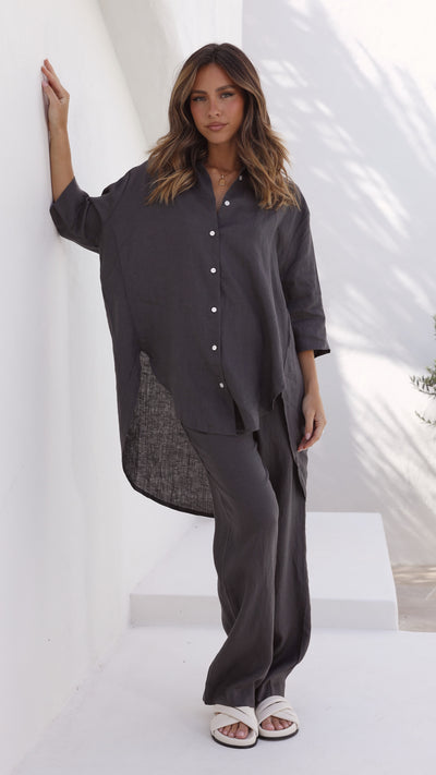 Load image into Gallery viewer, Lounge Linen Longline Shirt - Coal - Billy J
