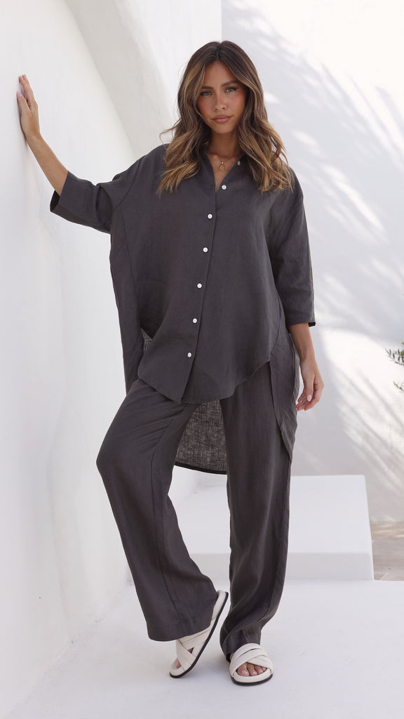 Lounge Linen Longline Shirt - Coal - Billy J