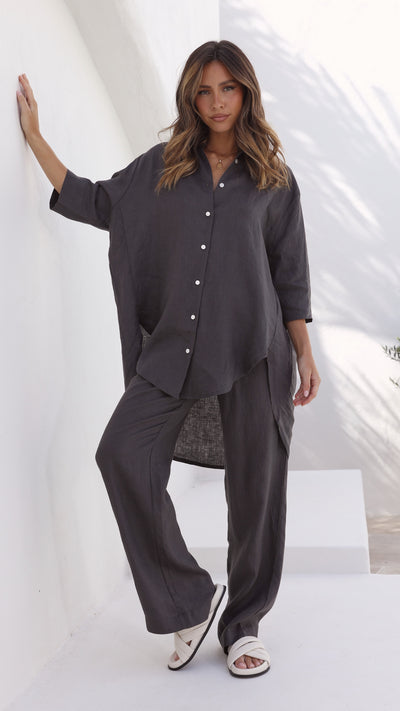 Load image into Gallery viewer, Lounge Linen Longline Shirt - Coal - Billy J
