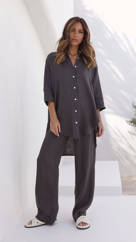 Lounge Linen Longline Shirt - Coal - Billy J