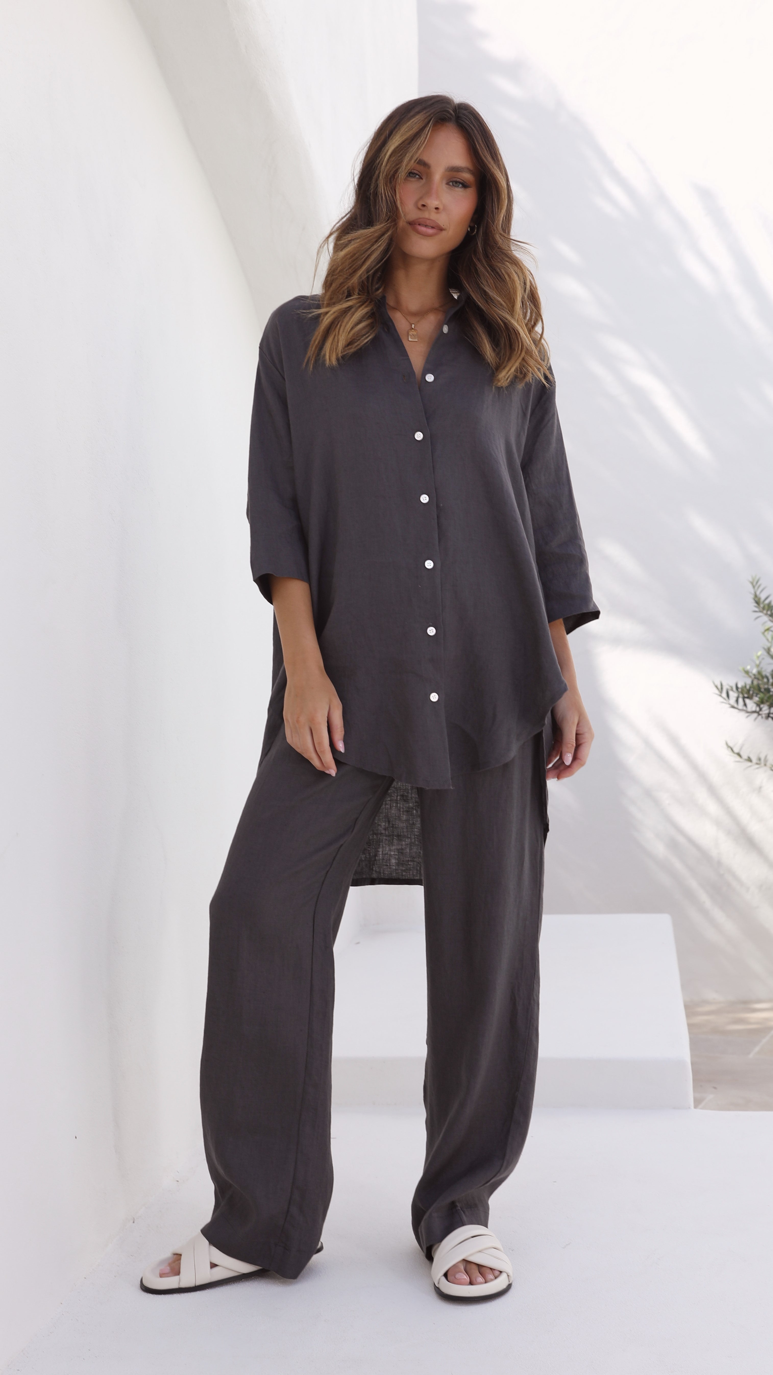 Linen Lounge Pant - Coal - Billy J