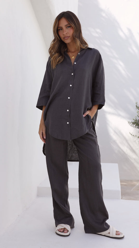 Lounge Linen Longline Shirt - Coal - Billy J