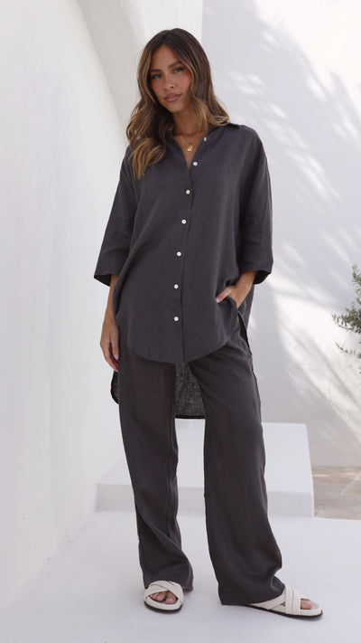 Load image into Gallery viewer, Lounge Linen Longline Shirt - Coal - Billy J
