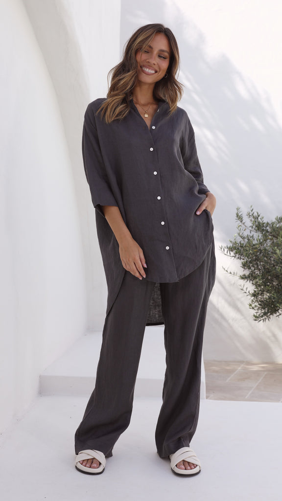 Lounge Linen Longline Shirt - Coal - Billy J